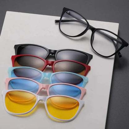 ChromaSwitch 6-in-1 Magnetic Sunglasses JO in multiple colors with a stylish black frame.