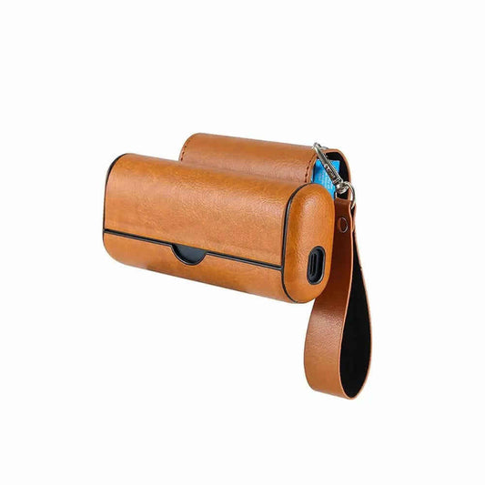 ILUMA Prime leather case in brown leather with a strap for easy carrying and protection.