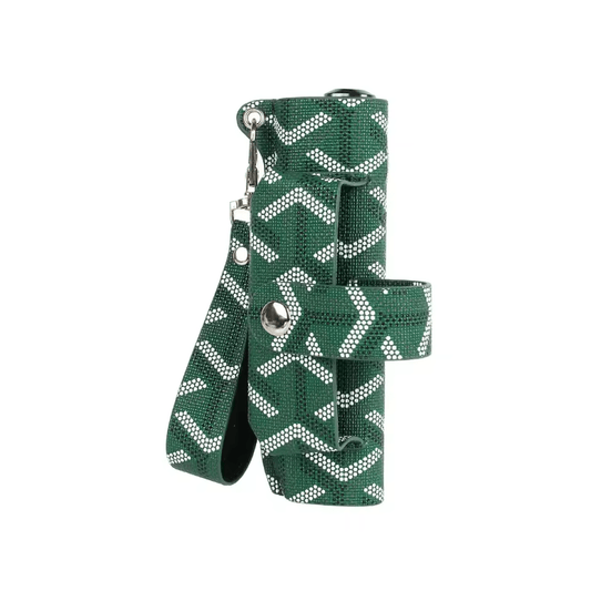 ILUMA ONE leather case in green design with white pattern and detachable strap for IQOS protection.